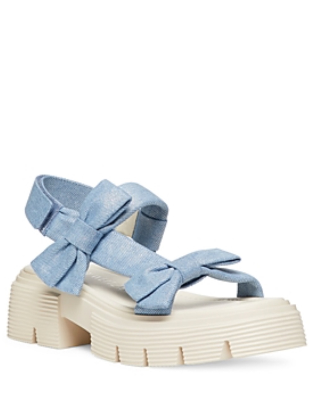 Stuart Weitzman Sofia Nolita Metallic Denim Lug Sole Sandals Bow Platform Size 5